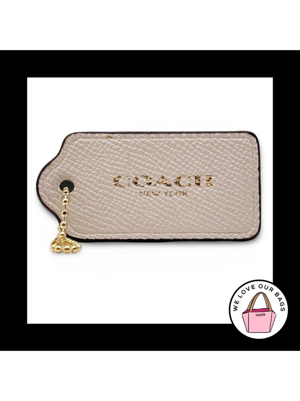 COACH HANG TAG 2.5" Chalk White Pebbled Leather Bag Charm Keychain Fob New York